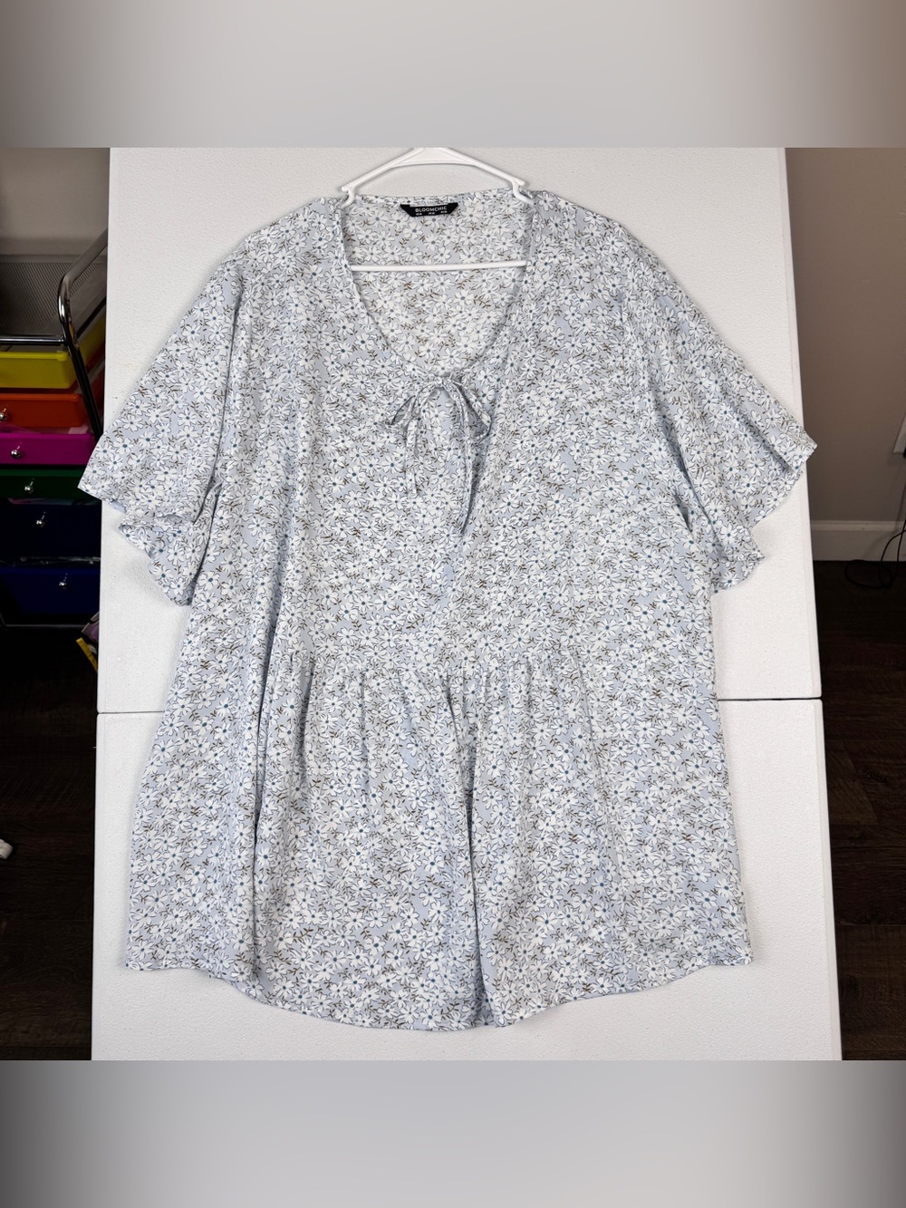 Bloomchic Peplum‎ Blouse Womens Plus Size 26 Ditsy Floral V-neck Keyhole
